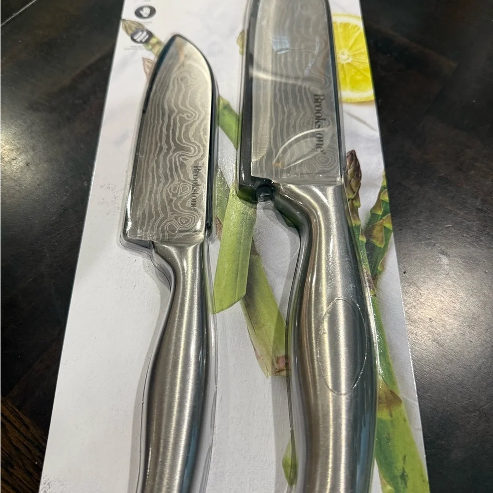 Brookstone Silver Santoku Knife Set Professional Cutlery Set Two